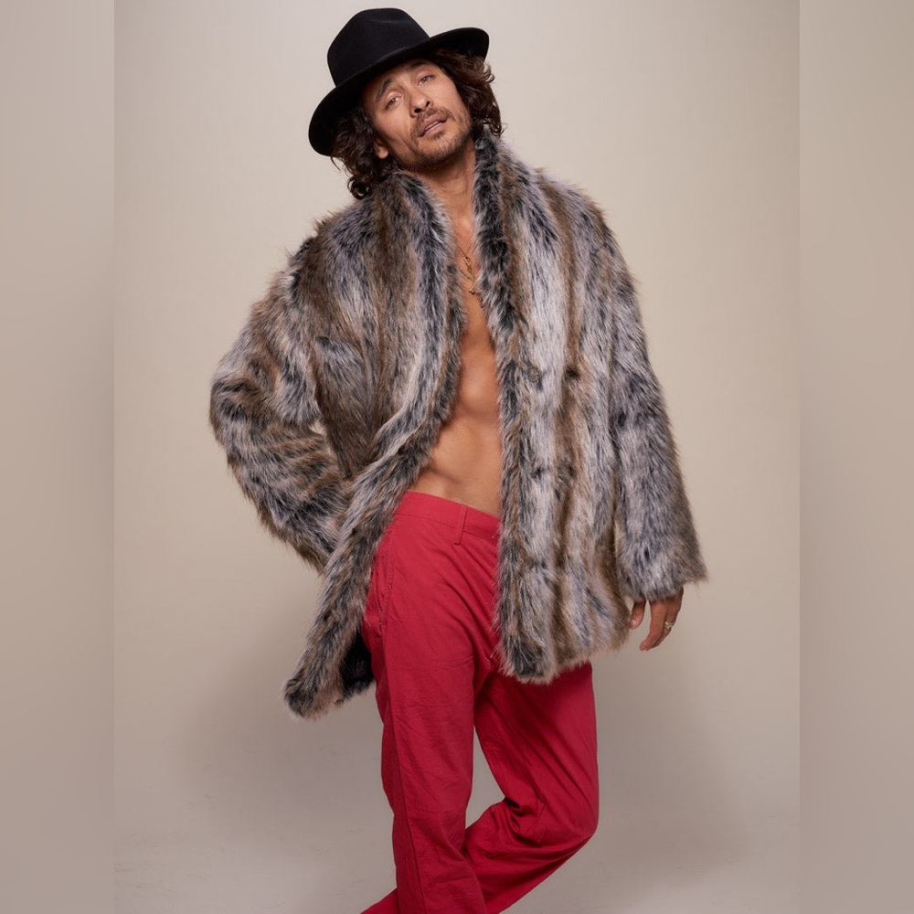 Men's Faux Fur Coat in Multicolor Brown